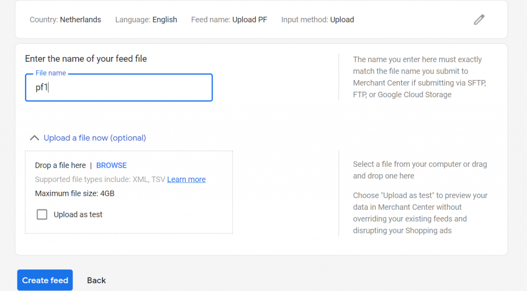 Upload file to Google Shopping